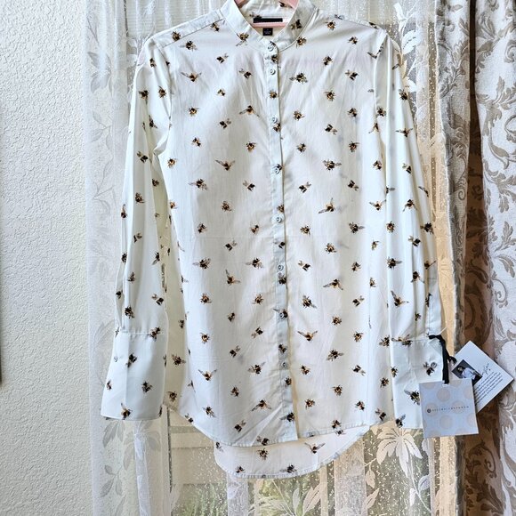 NWT!! Victoria Beckham Bee Print Long Sleeve Button Up Shirt, 100% Cotton, S - Picture 2 of 10
